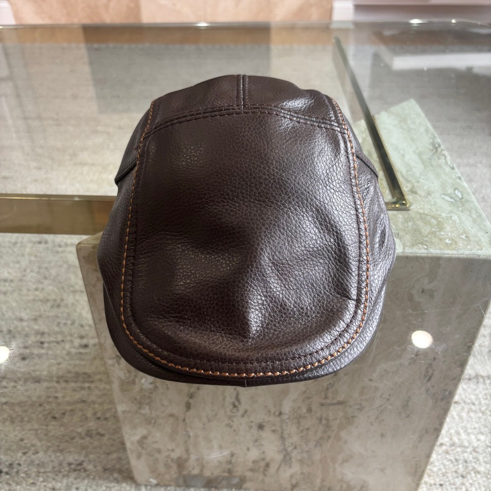 Unbranded Flat Cap Mens OSFM Brown Leather GUC Contrast Stitching